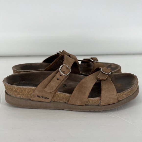 Mephisto‎ Hannel Slide Sandals Womens EU 38 US 8 Brown Leather Double Strap - Picture 5 of 12